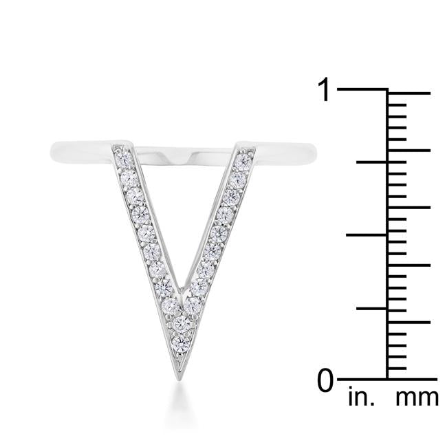 Michelle 0.2ct CZ Rhodium Delicate V-Shape Ring - Charming Charlie