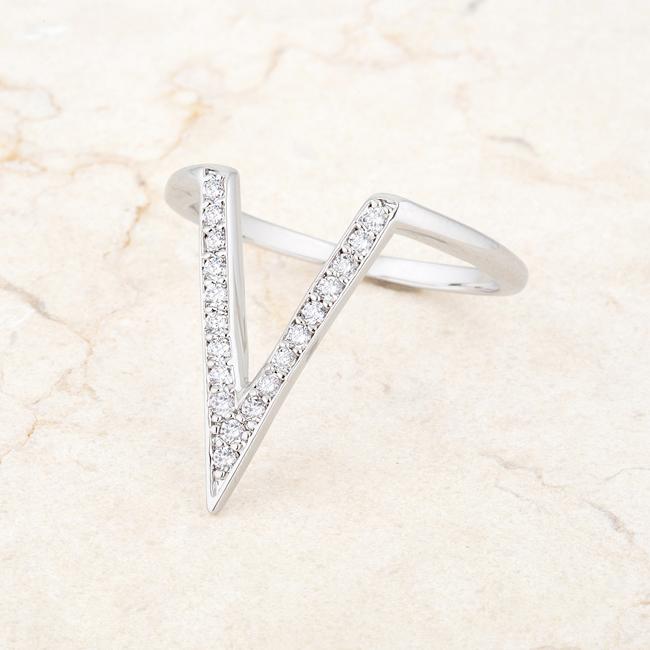 Michelle 0.2ct CZ Rhodium Delicate V-Shape Ring - Charming Charlie
