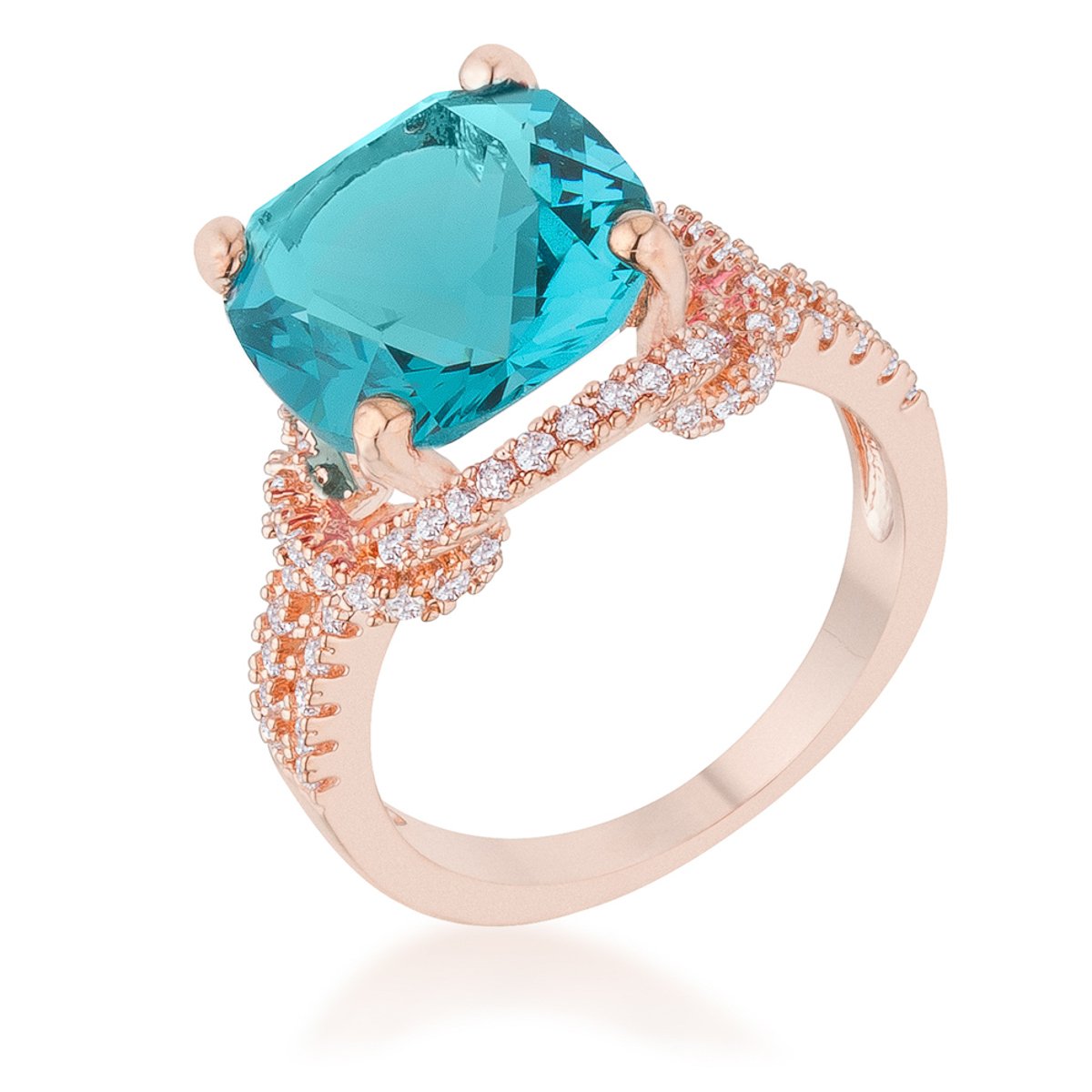Charlene 6.2ct Aqua CZ Rose Gold Classic Statement Ring - Charming Charlie