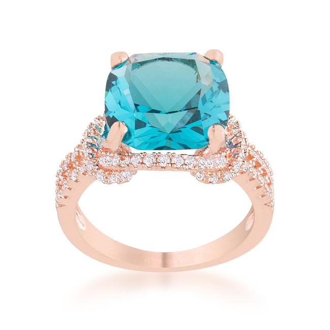 Charlene 6.2ct Aqua CZ Rose Gold Classic Statement Ring - Charming Charlie