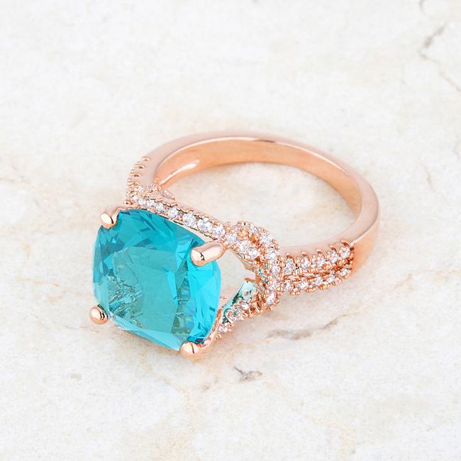 Charlene 6.2ct Aqua CZ Rose Gold Classic Statement Ring - Charming Charlie