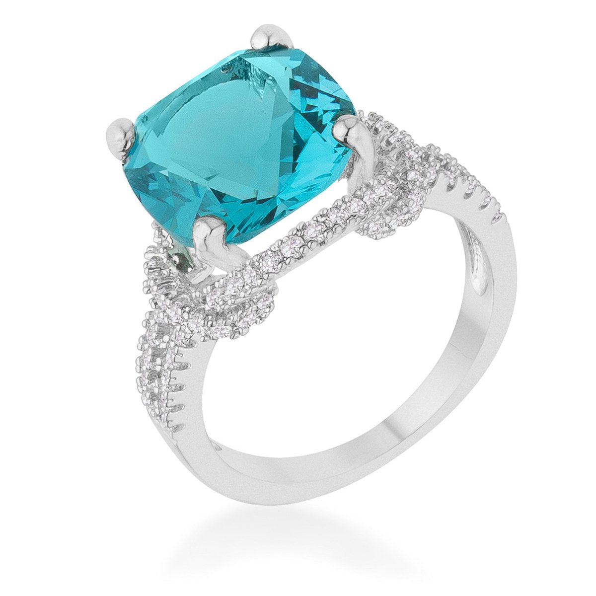 Charlene 6.2ct Aqua CZ Rhodium Classic Statement Ring - Charming Charlie