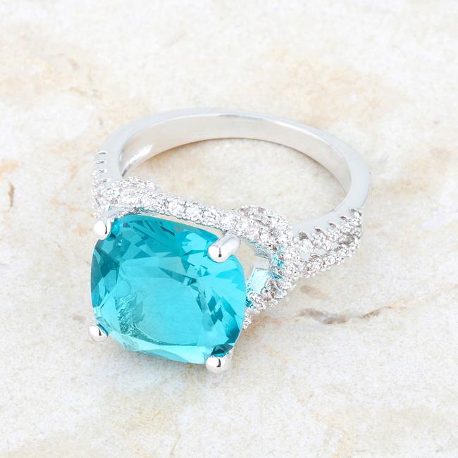 Charlene 6.2ct Aqua CZ Rhodium Classic Statement Ring - Charming Charlie
