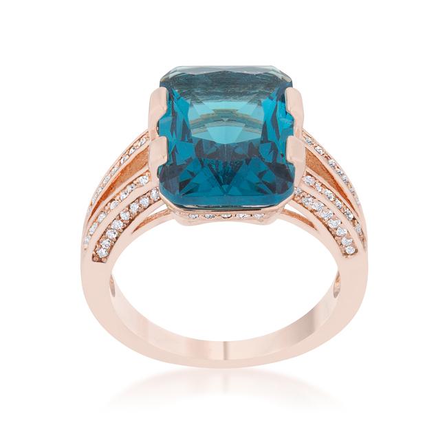 Rema 8.6ct Aqua CZ Rose Gold Emerald Classic Cocktail Ring - Charming Charlie