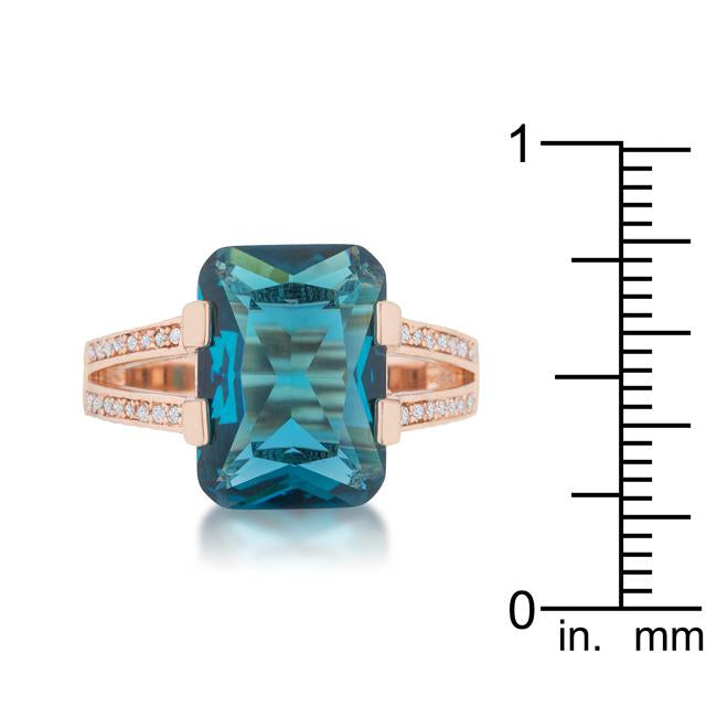 Rema 8.6ct Aqua CZ Rose Gold Emerald Classic Cocktail Ring - Charming Charlie