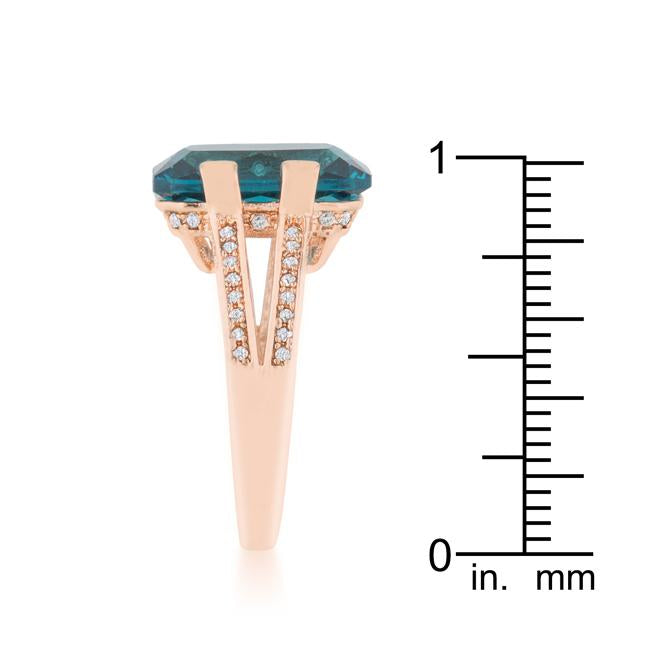 Rema 8.6ct Aqua CZ Rose Gold Emerald Classic Cocktail Ring - Charming Charlie