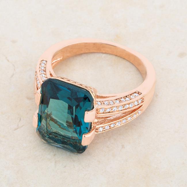 Rema 8.6ct Aqua CZ Rose Gold Emerald Classic Cocktail Ring - Charming Charlie