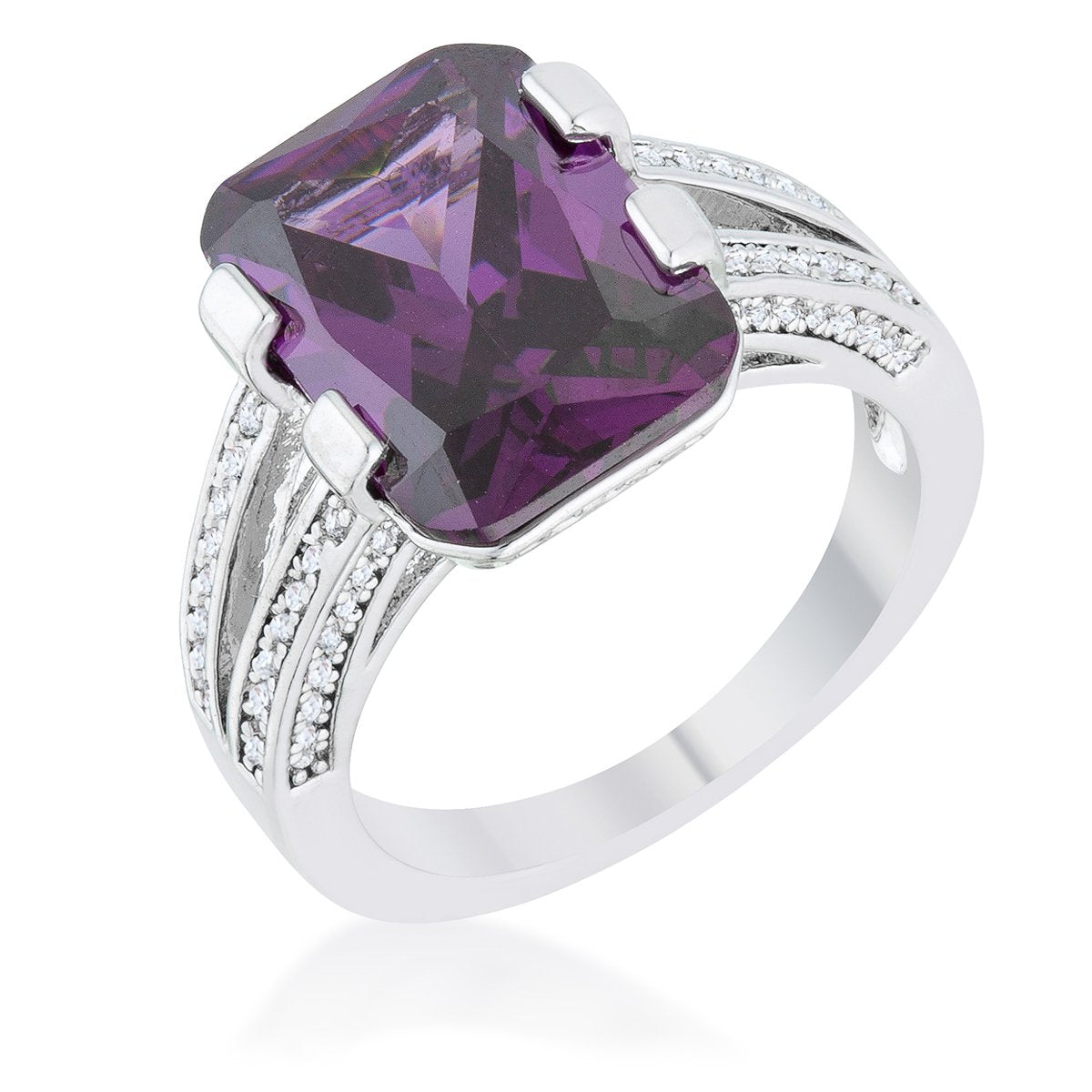 Rema 8.6ct Amethyst CZ Rhodium Emerald Classic Cocktail Ring - Charming Charlie