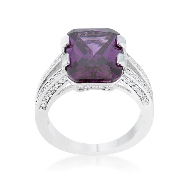 Rema 8.6ct Amethyst CZ Rhodium Emerald Classic Cocktail Ring - Charming Charlie