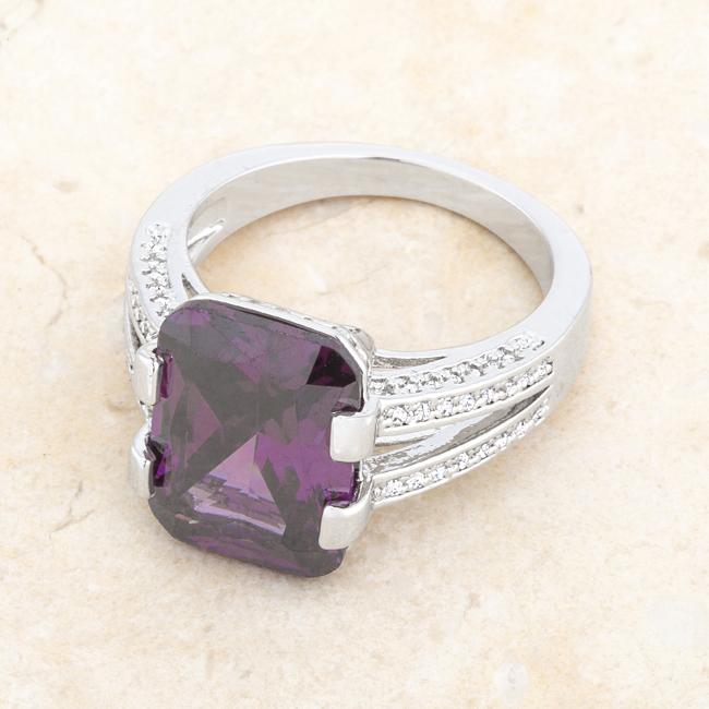 Rema 8.6ct Amethyst CZ Rhodium Emerald Classic Cocktail Ring - Charming Charlie