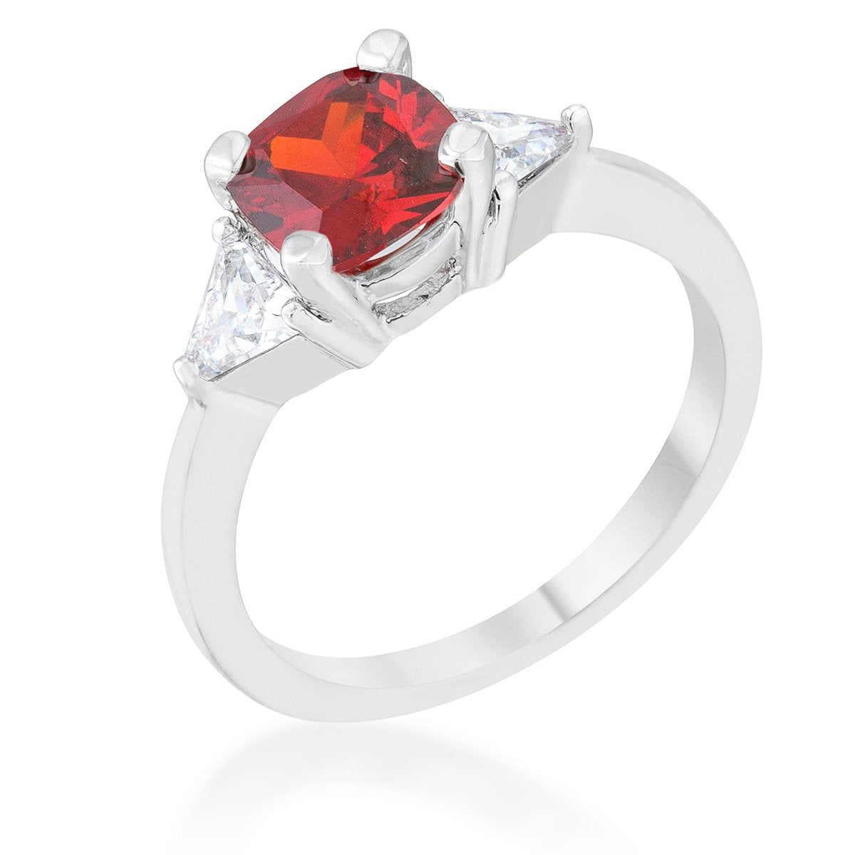 Shonda 1.8ct Ruby CZ Rhodium Cushion Classic Statement Ring - Charming Charlie