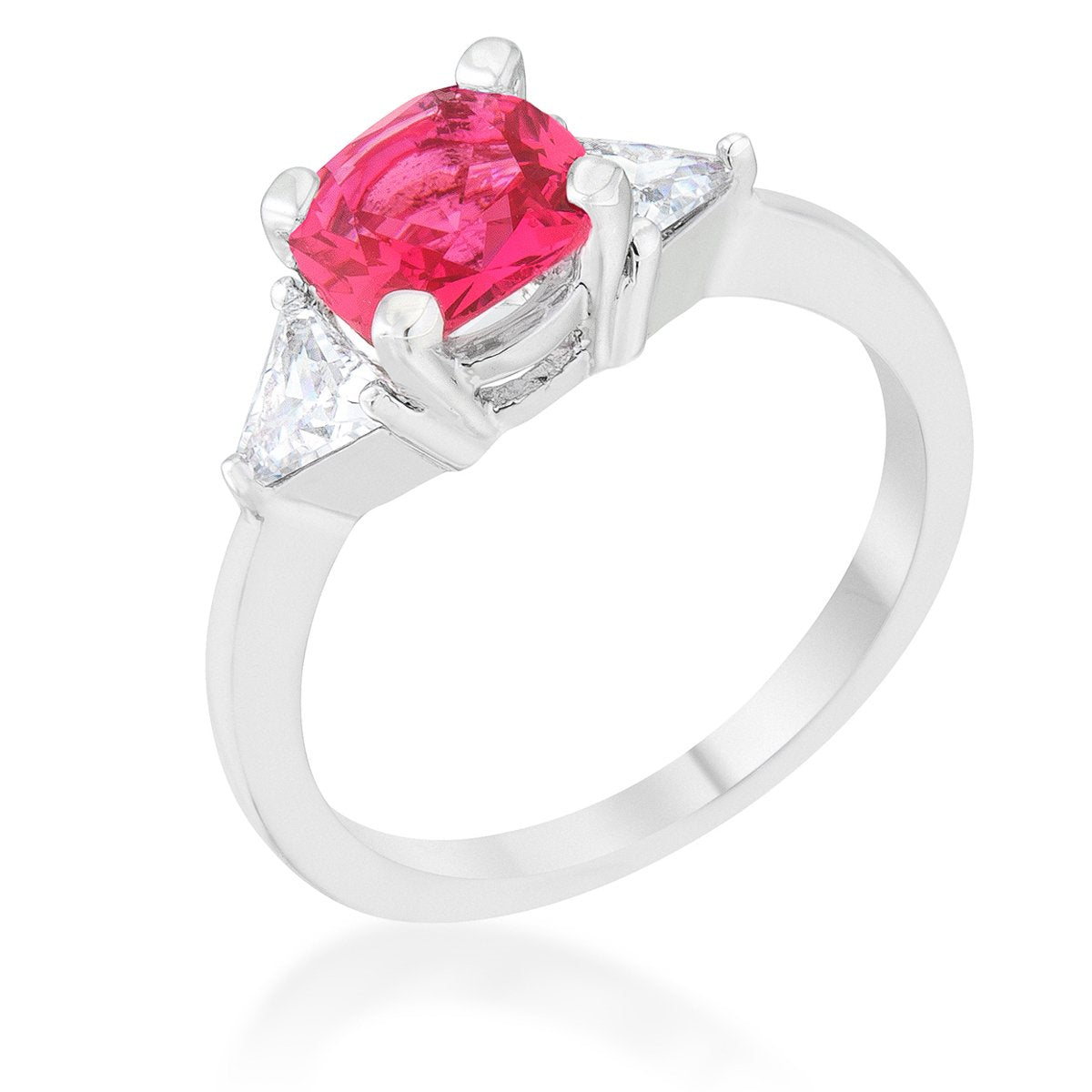 Shonda 1.8ct Fuchsia CZ Rhodium Cushion Classic Statement Ring - Charming Charlie