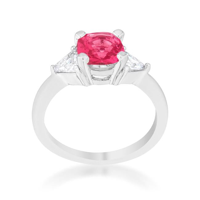 Shonda 1.8ct Fuchsia CZ Rhodium Cushion Classic Statement Ring - Charming Charlie