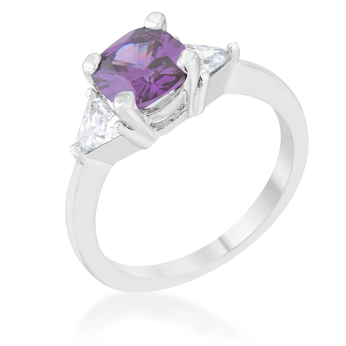 Shonda 1.8ct Amethyst CZ Rhodium Cushion Classic Statement Ring - Charming Charlie