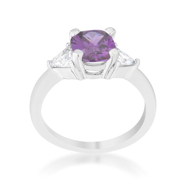 Shonda 1.8ct Amethyst CZ Rhodium Cushion Classic Statement Ring - Charming Charlie