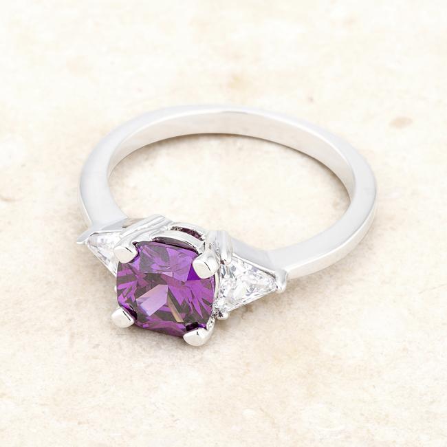 Shonda 1.8ct Amethyst CZ Rhodium Cushion Classic Statement Ring - Charming Charlie