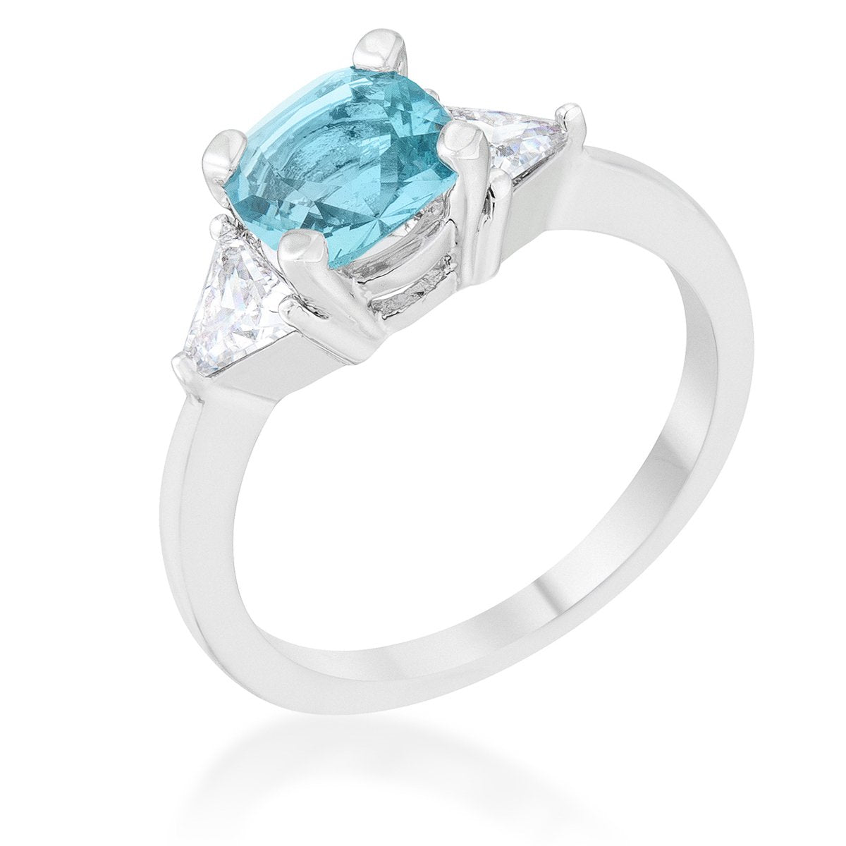 Shonda 1.8ct Blue Topaz CZ Rhodium Cushion Classic Statement Ring - Charming Charlie