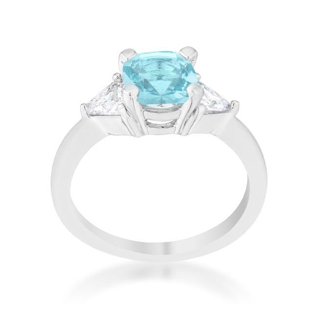 Shonda 1.8ct Blue Topaz CZ Rhodium Cushion Classic Statement Ring - Charming Charlie