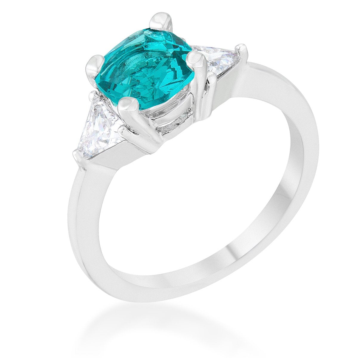 Shonda 1.8ct Aqua CZ Rhodium Cushion Classic Statement Ring - Charming Charlie