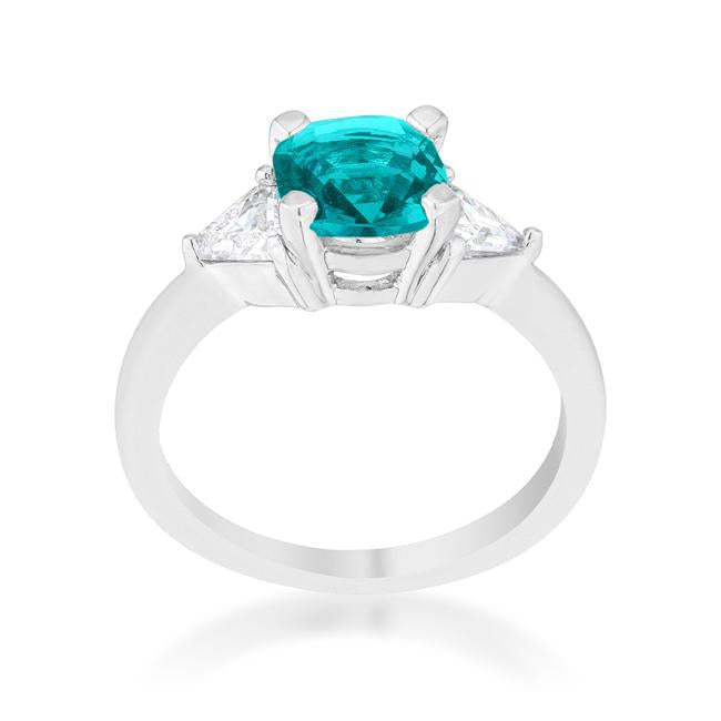 Shonda 1.8ct Aqua CZ Rhodium Cushion Classic Statement Ring - Charming Charlie