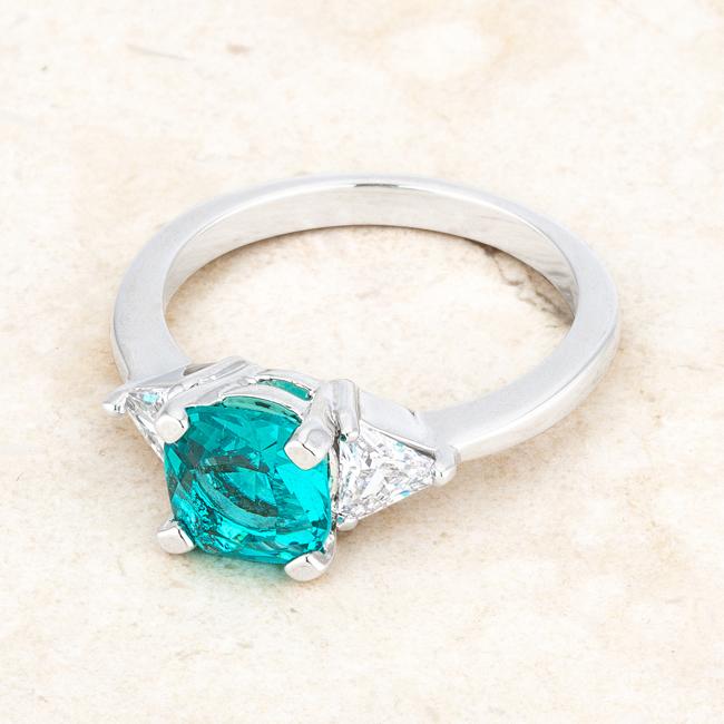 Shonda 1.8ct Aqua CZ Rhodium Cushion Classic Statement Ring - Charming Charlie