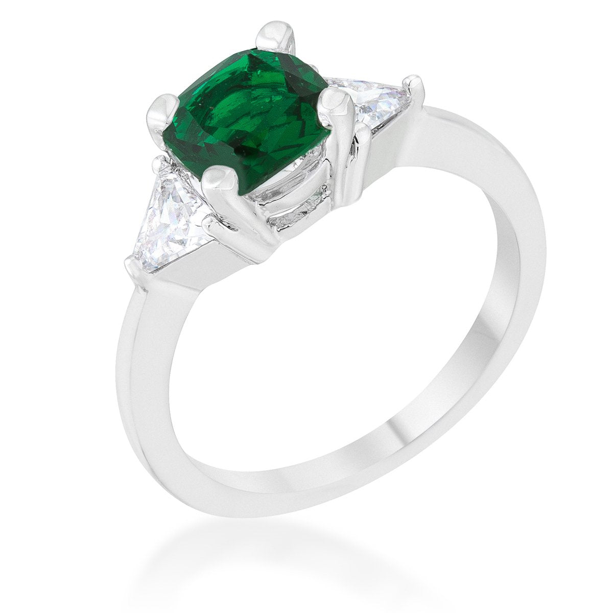 Shonda 1.8ct Emerald CZ Rhodium Cushion Classic Statement Ring - Charming Charlie