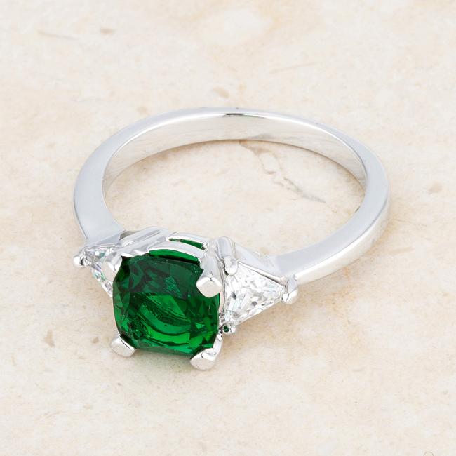 Shonda 1.8ct Emerald CZ Rhodium Cushion Classic Statement Ring - Charming Charlie