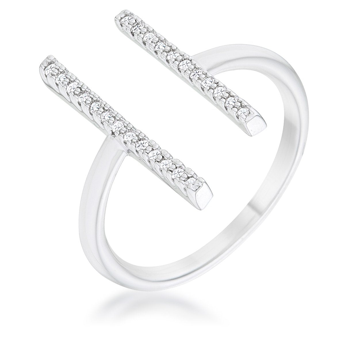 Sharna 12ct CZ Rhodium Parallel Contemporary Ring - Charming Charlie