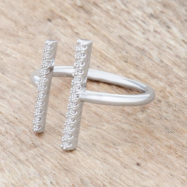 Sharna 12ct CZ Rhodium Parallel Contemporary Ring - Charming Charlie