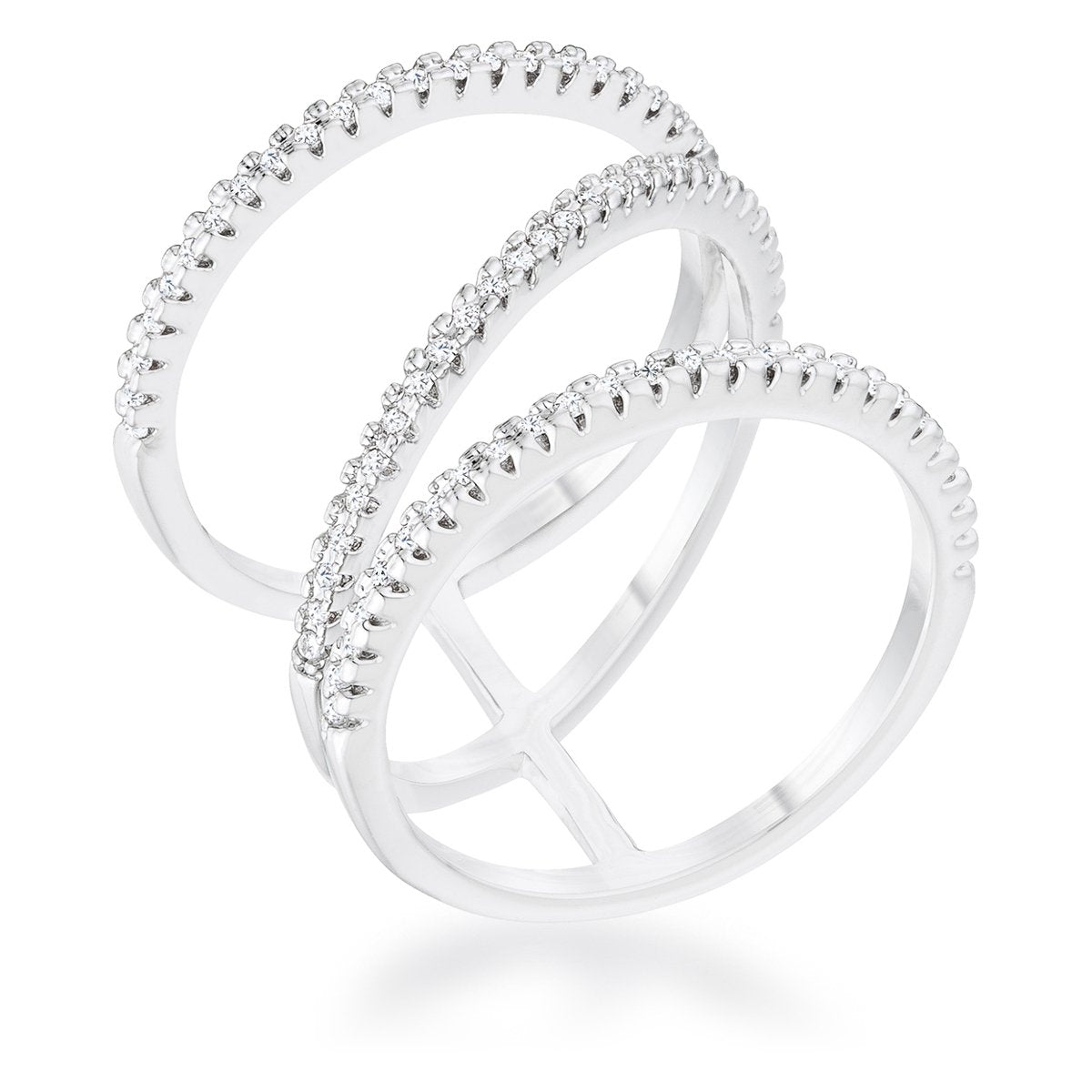 Shauna 0.4ct CZ Rhodium Wide Contemporary Ring - Charming Charlie