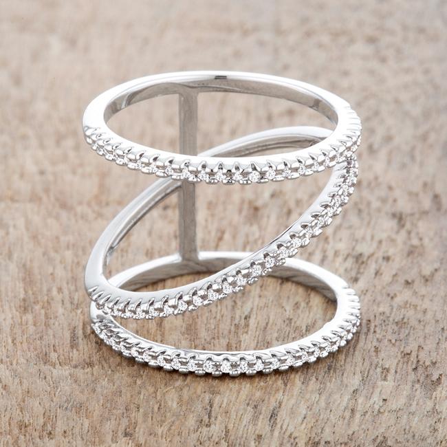 Shauna 0.4ct CZ Rhodium Wide Contemporary Ring - Charming Charlie