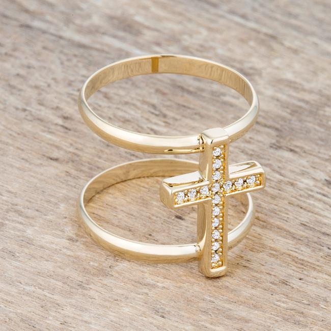 Francis 0.08ct CZ 14k Gold Contemporary Cross Ring - Charming Charlie