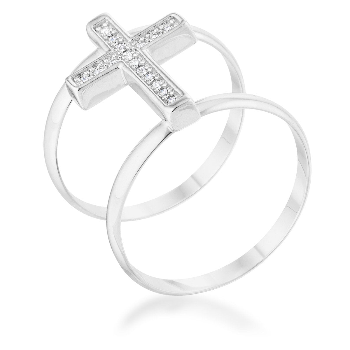 Francis 0.08ct CZ Rhodium Contemporary Cross Ring - Charming Charlie