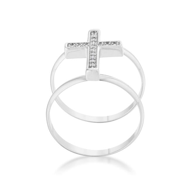 Francis 0.08ct CZ Rhodium Contemporary Cross Ring - Charming Charlie