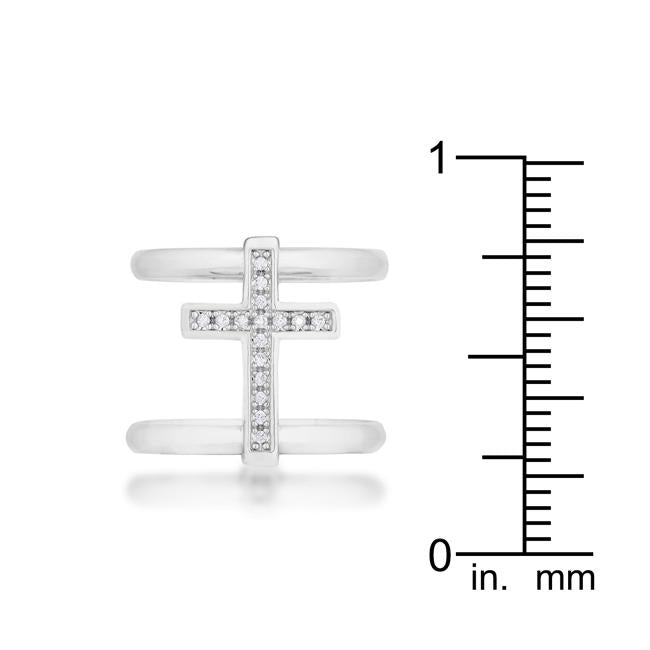 Francis 0.08ct CZ Rhodium Contemporary Cross Ring - Charming Charlie