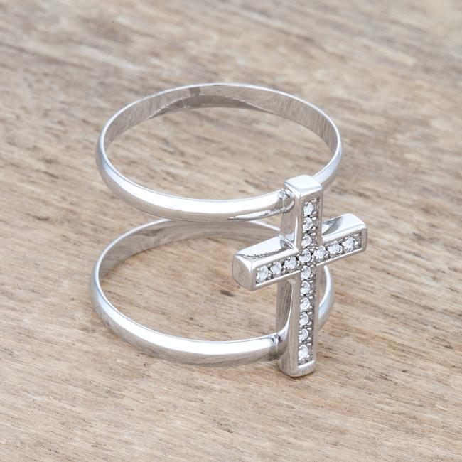 Francis 0.08ct CZ Rhodium Contemporary Cross Ring - Charming Charlie