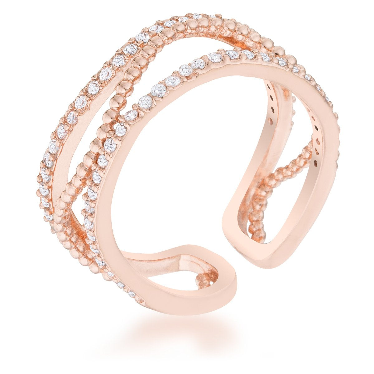 Marina 0.5ct CZ Rose Gold Abstract Cuff Ring - Charming Charlie