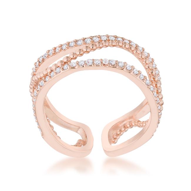 Marina 0.5ct CZ Rose Gold Abstract Cuff Ring - Charming Charlie