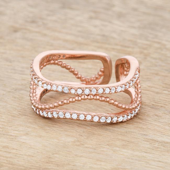 Marina 0.5ct CZ Rose Gold Abstract Cuff Ring - Charming Charlie