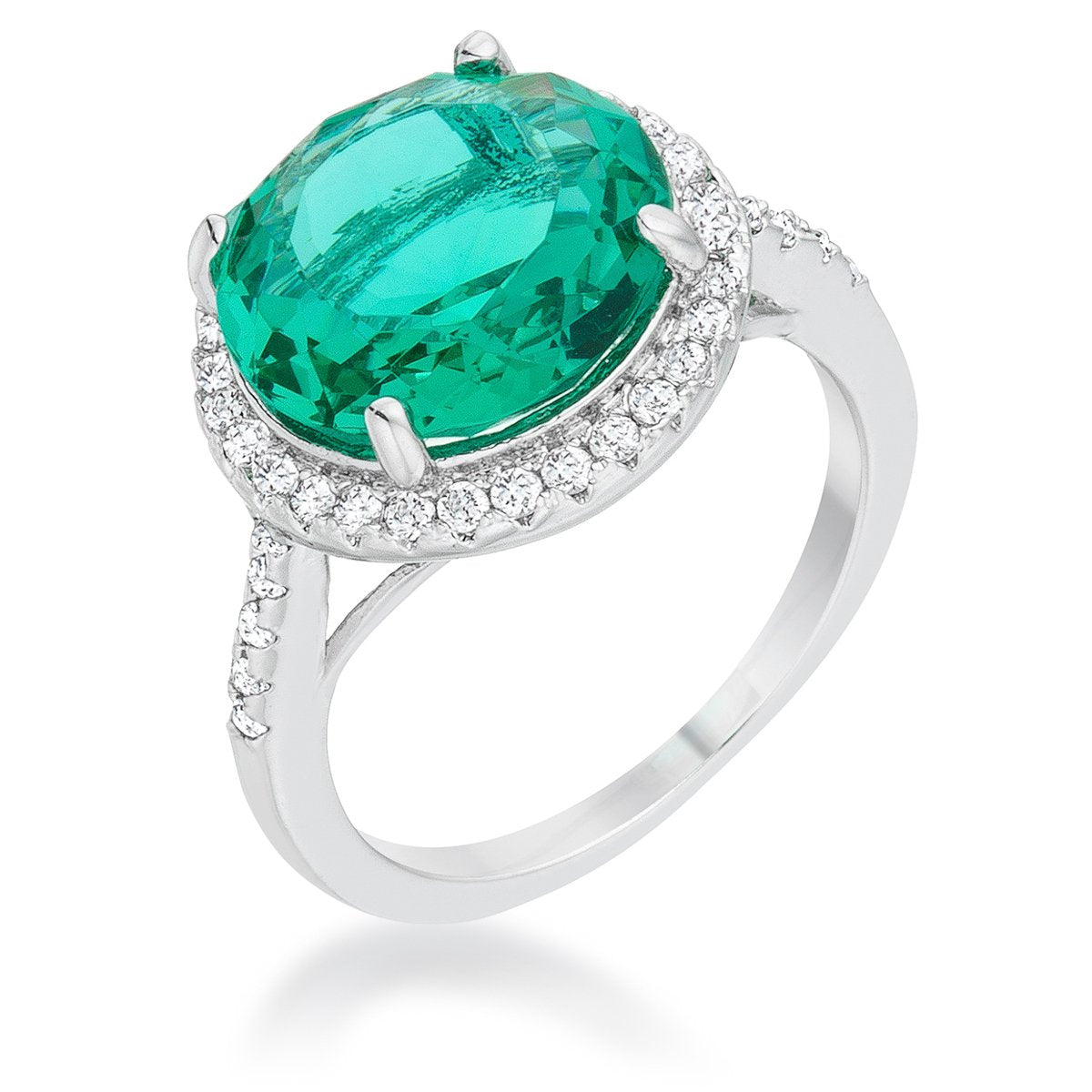 Emie 7.3ct Blue Green CZ Rhodium Classic Ring - Charming Charlie