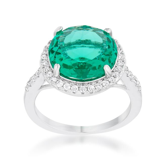 Emie 7.3ct Blue Green CZ Rhodium Classic Ring - Charming Charlie