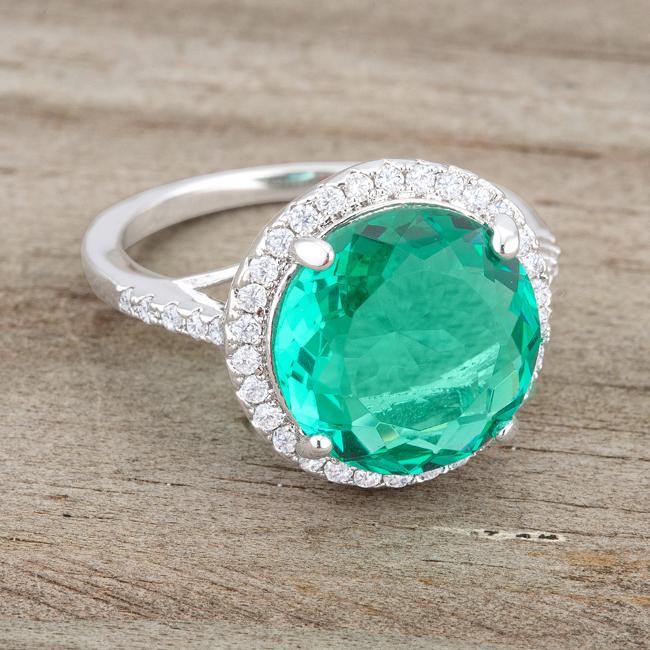 Emie 7.3ct Blue Green CZ Rhodium Classic Ring - Charming Charlie