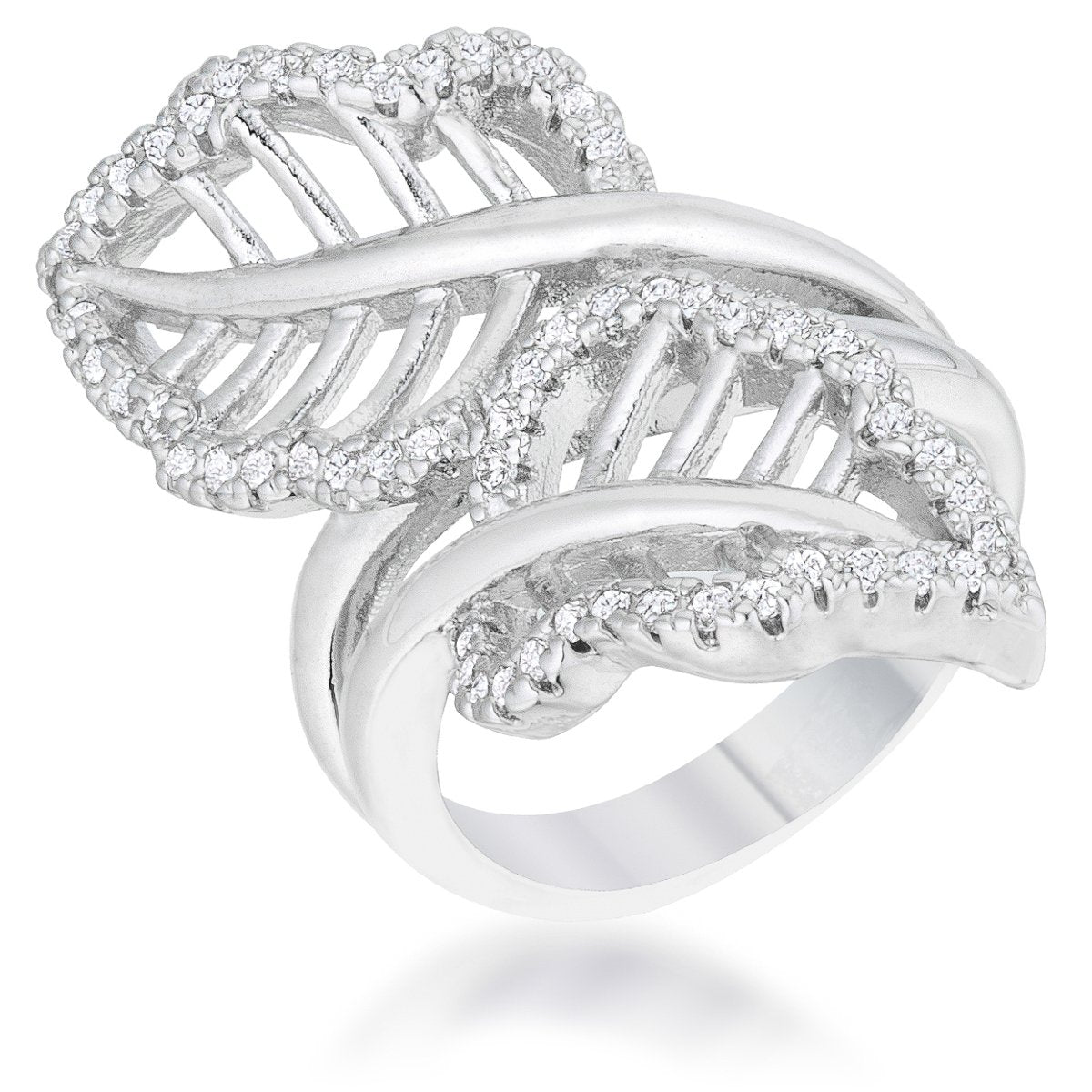Lina 0.4ct CZ Rhodium Leaf Wrap Ring - Charming Charlie