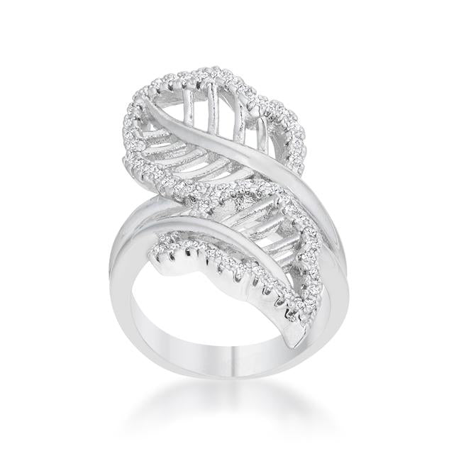 Lina 0.4ct CZ Rhodium Leaf Wrap Ring - Charming Charlie