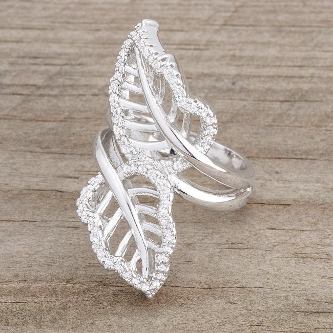 Lina 0.4ct CZ Rhodium Leaf Wrap Ring - Charming Charlie