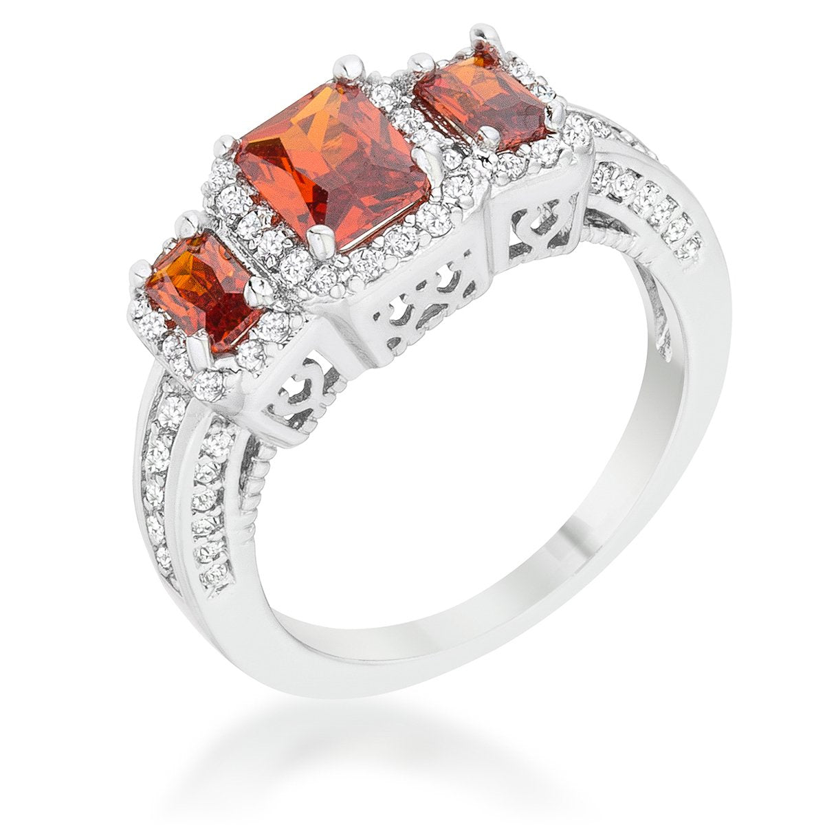 Rita 2.3ct Garnet CZ Rhodium Classic Trio Ring - Charming Charlie