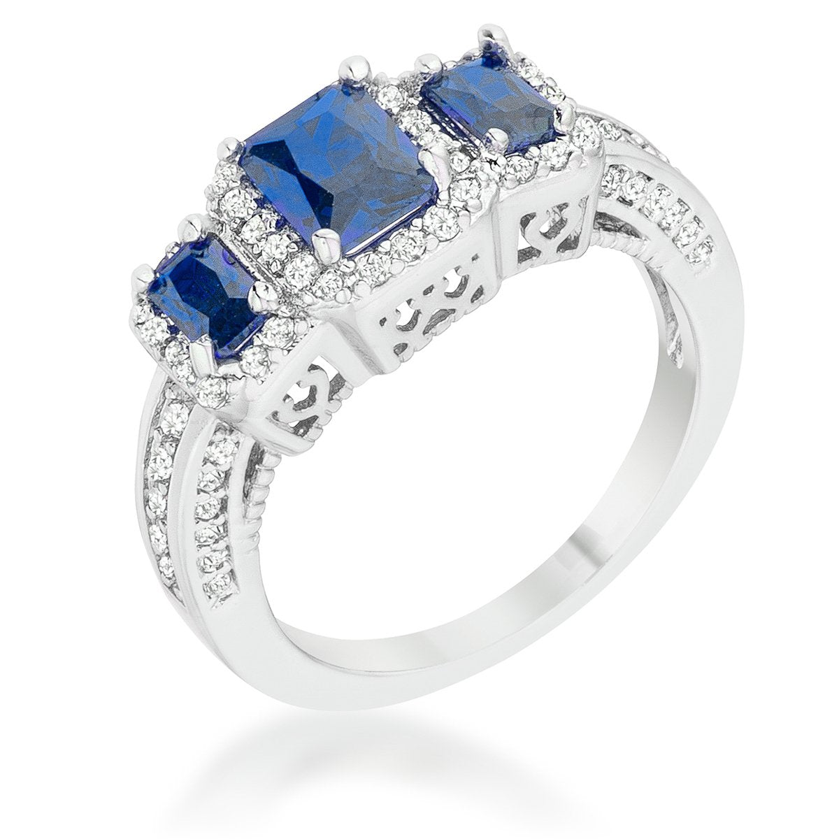 Rita 2.3ct Sapphire CZ Rhodium Classic Trio Ring - Charming Charlie