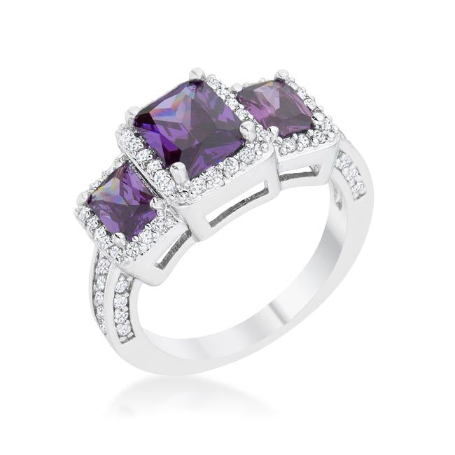 Rita 2.3ct Amethyst CZ Rhodium Classic Trio Ring - Charming Charlie