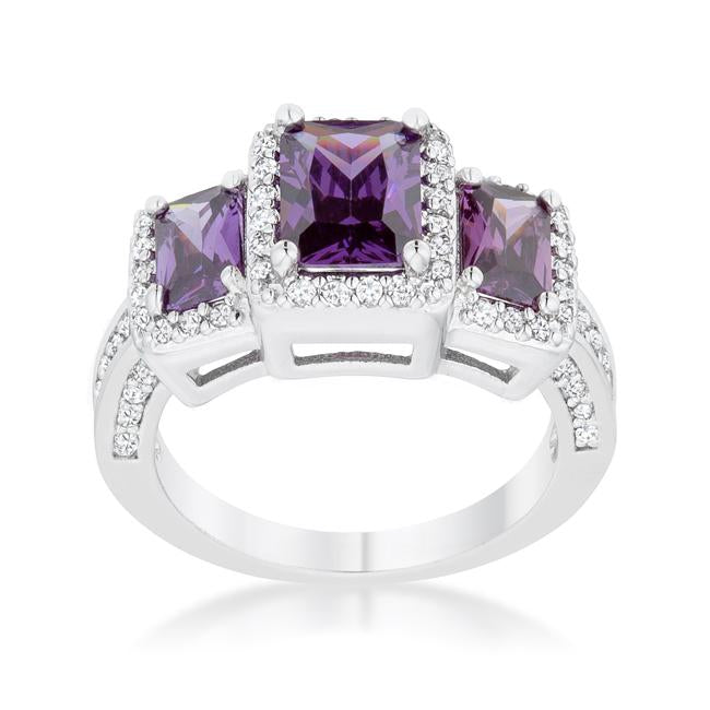 Rita 2.3ct Amethyst CZ Rhodium Classic Trio Ring - Charming Charlie