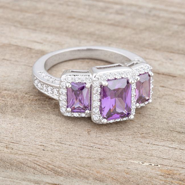 Rita 2.3ct Amethyst CZ Rhodium Classic Trio Ring - Charming Charlie